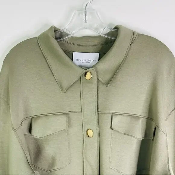 NWT Carolina Belle green stretchy cropped lightweight boho top shacket jacket XL - Picture 2 of 6